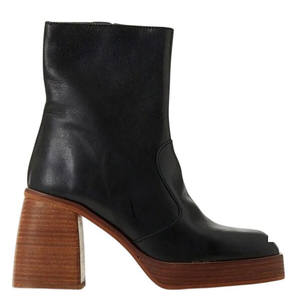 FREE PEOPLE RUBY SHINE Boot NEW Platform Stacked Leather Heel Sz 37 (US 6.5 to 7 - Picture 1 of 11